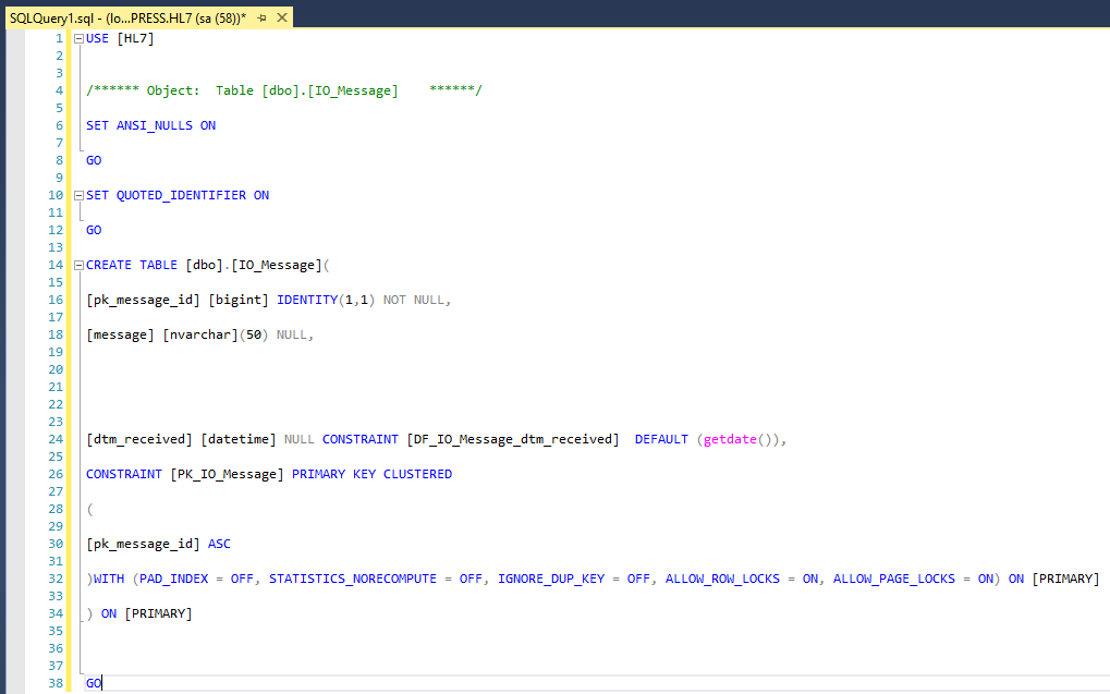 HL7 database IO message